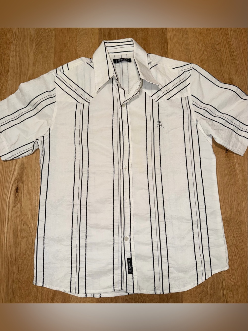 D&G White Short-Sleeve Button-Down Shirt with Black Stripes